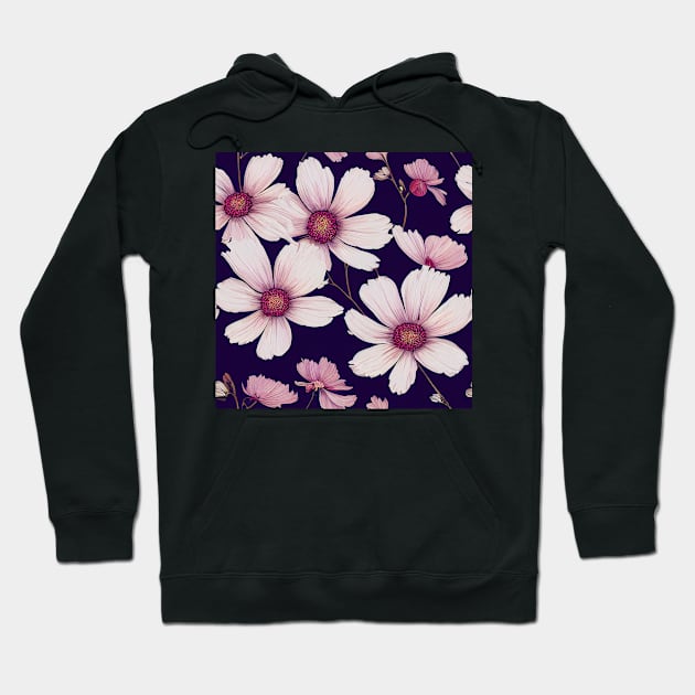 Pink Cosmos on Dark Background Hoodie by VintageFlorals